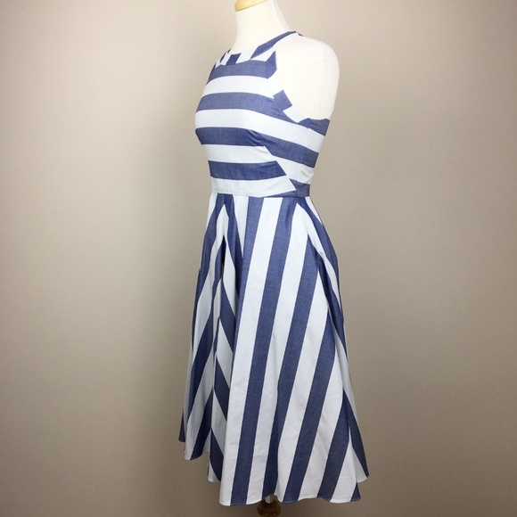 ELIZA J Cotton Striped Fit & Flare Chambray Dress - Picture 4 of 7